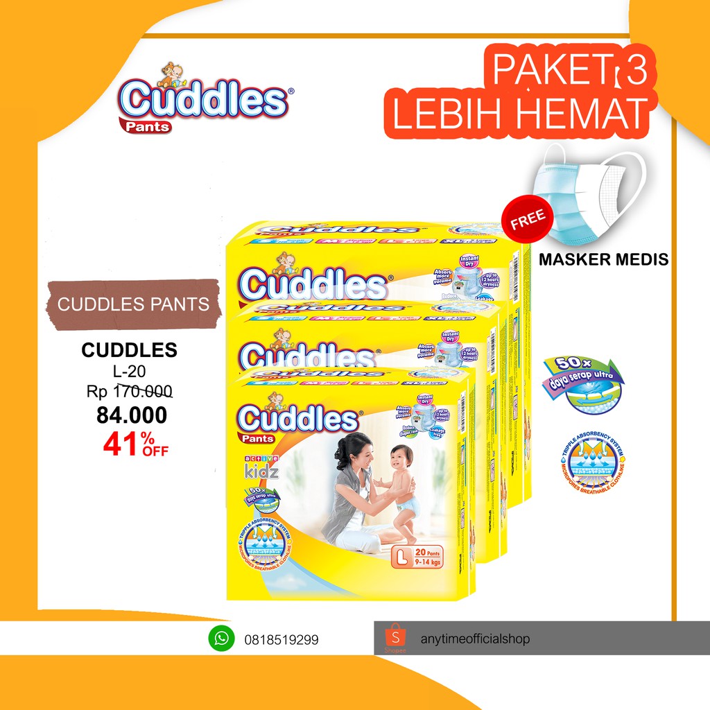 

Cuddles Popok Bayi / Baby Diapers Pants L20 - Paket 3 Bags