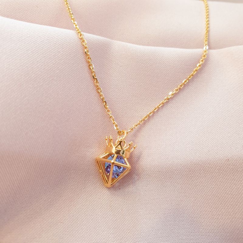 [NEW] Kalung dewasa birthstone mahkota emas asli kadar 375 8K, kalung emas asli, perhiasan emas asli