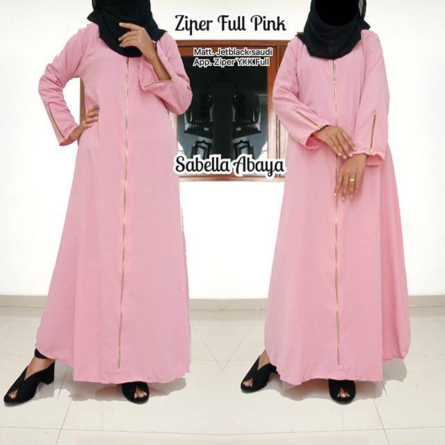ABAYA ZIPPER FULL polos PINK gamis hitam arab seperti ori saudi murah terbaru mesir dubai turki