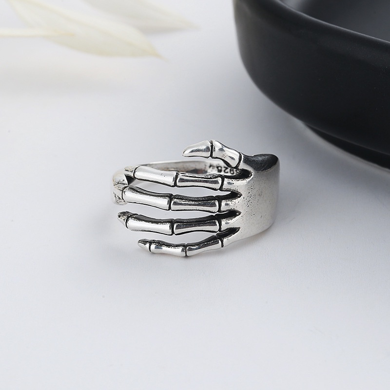 Vintage Silver Color Five-finger Palm Ring for Women Men Retro Open Dark Hip-hop Halloween Party Jewelry