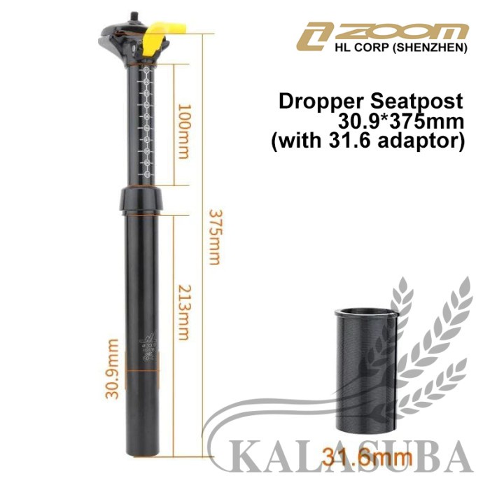 Zoom Hl Dropper Seatpost 30.9*375Mm Travel 100Mm With 31,6Mm Adaptor