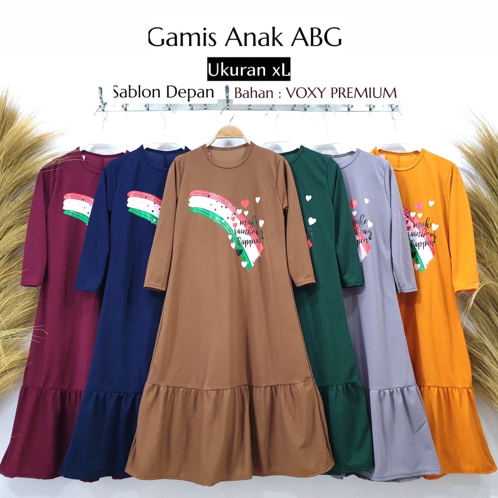 Gamis Anak Perempuan Motif Rainbow Rumbai Bawah 8-10 Tahun ( Real Pic ) Gamis Anak Lucu