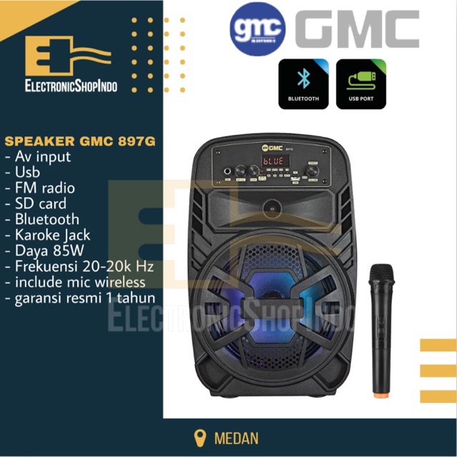 SPEAKER PORTABLE GMC 897G BLUETOOTH RADIO FREE MIC WIRELESS GMC SPEAKER MULTIMEDIA