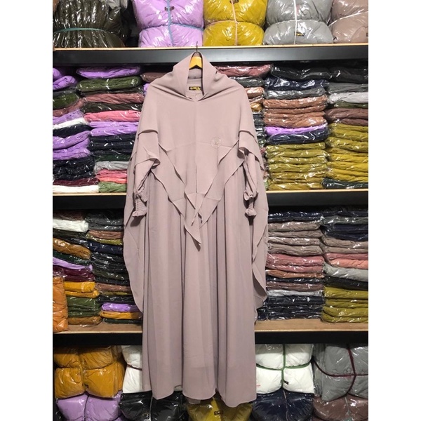 Gamis syari hasanah bahan ceruty baby doll premium full furing / busui / resleting-Dove soft