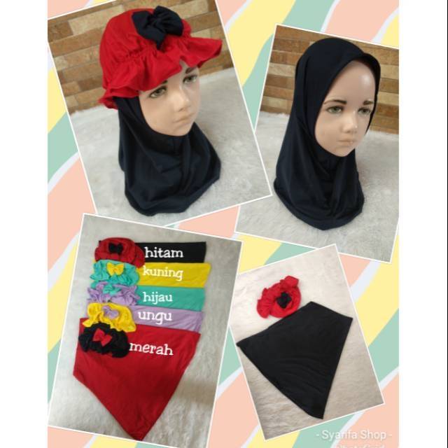 Jilbab bayi/ jilbab anak topi alesha/ jilbab anak topi pita modifikasi