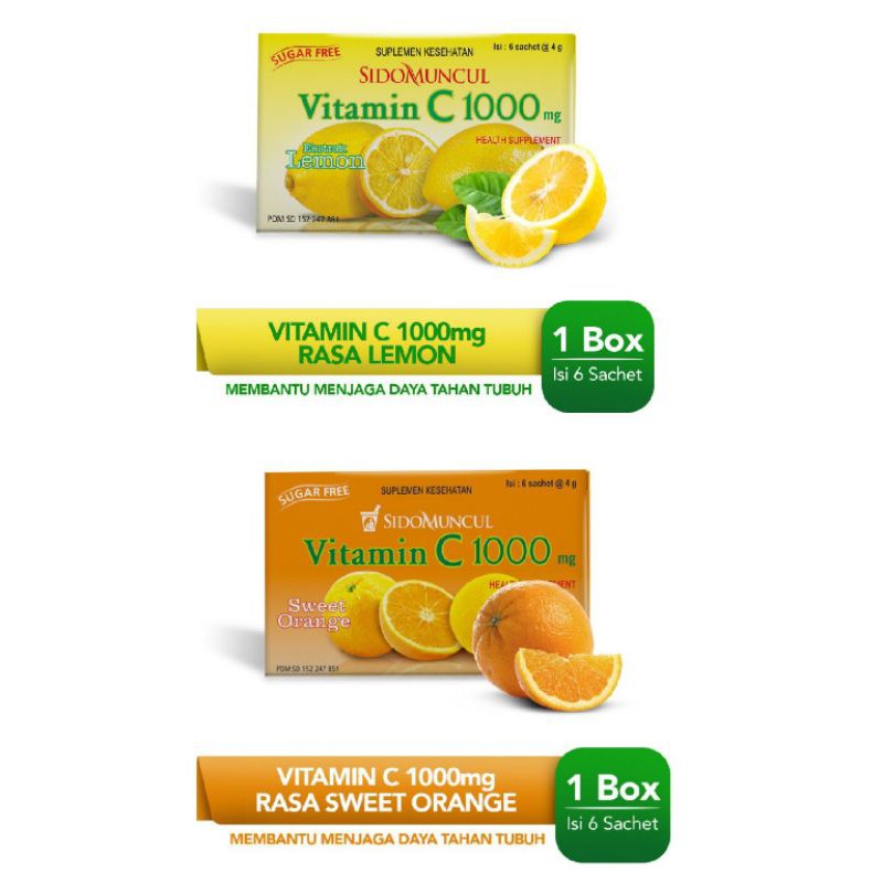 Sidomuncul Vitamin C 1000 Lemon Orange 6sachet 4g Shopee Indonesia