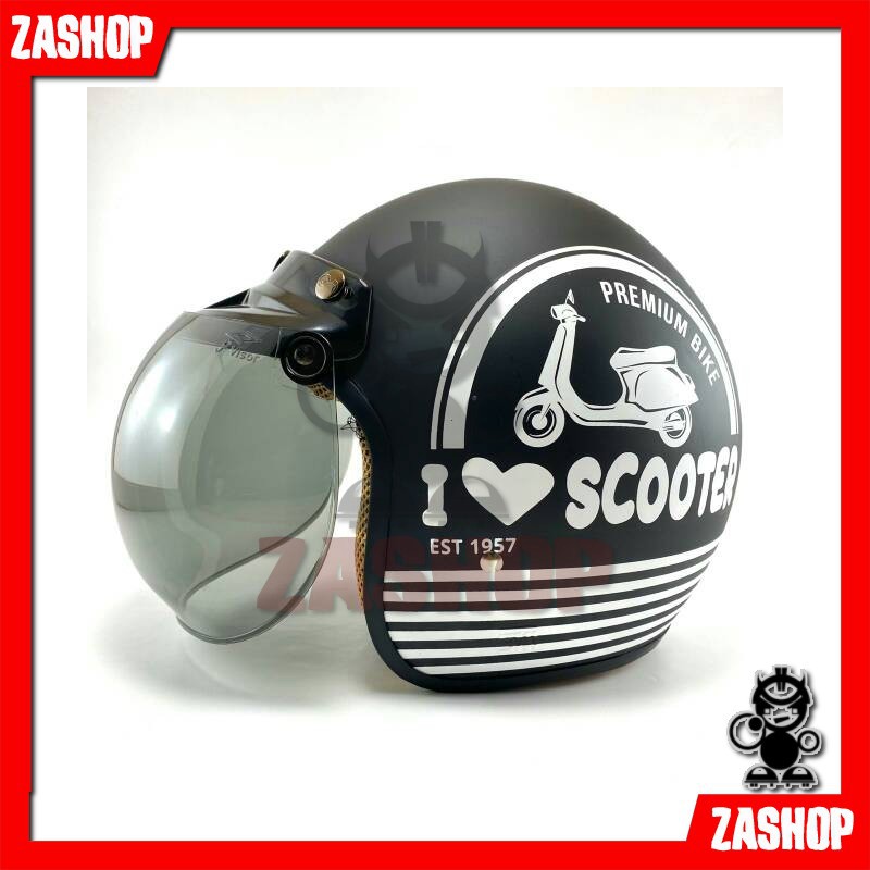 HELM BOGO DEWASA HELM BOGO MOTIF SCOOTERIS HELM MOTOR SNI MOTIF SCOOTERIS HITAM DOFF