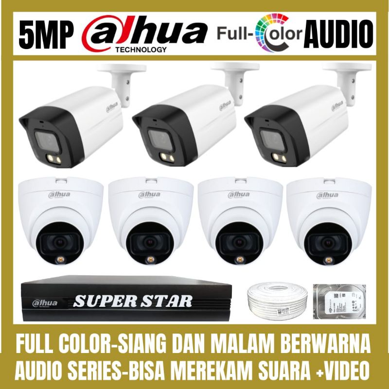 PAKET CCTV DAHUA FULL COLOR 5MP 8 CHANNEL 7  KAMERA AUDIO COLORVU