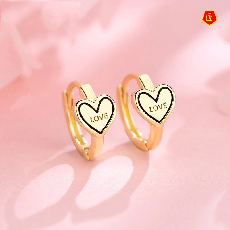 [Ready Stock]S925 Silver Love Heart-Shaped Earrings Simple Niche