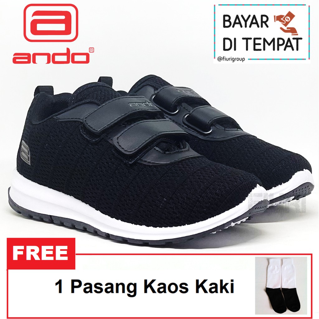 FIURI - ANDO ORIGINAL -  REBECCA PEREKAT 29-36 HITAM PUTIH - SEPATU SNEAKERS KANVAS SOL KARET ANAK KECIL PEREMPUAN  - SEPATU KETS LUCU FASHION TRENDY - SEPATU SEKOLAH PAUD TK SD KRETEKAN PEREKAT CEWEK MURAH PROMO DISKON BONUS KAOS KAKI