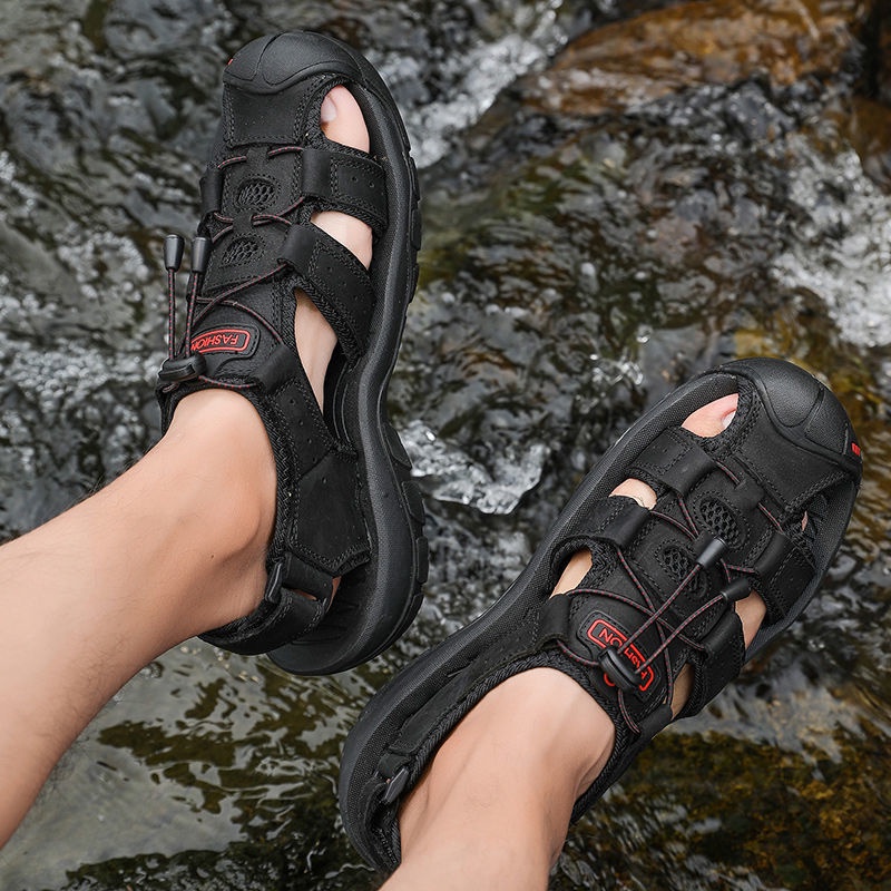 COD Kulit Sapi Asli Sandal Pria Gunung MTB Hiking Trekking Outdoor Handmade Sepatu Keren Olahraga Waterproof 011