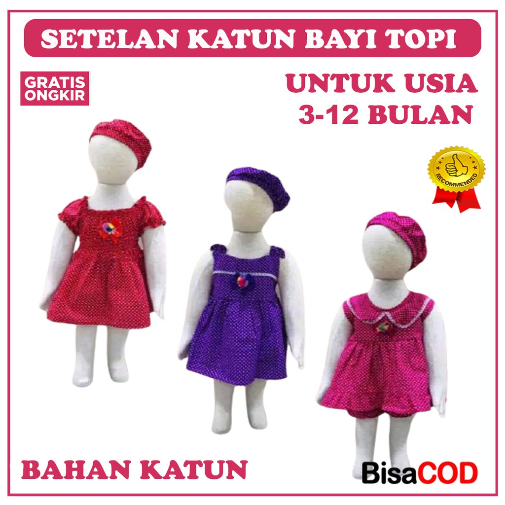 SETELAN KATUN BAYI TOPI/DRESS ANAK / SETELAN BAJU ANAK / SETELAN DRESS ANAK BAYI / SETELAN ANAK LUCU