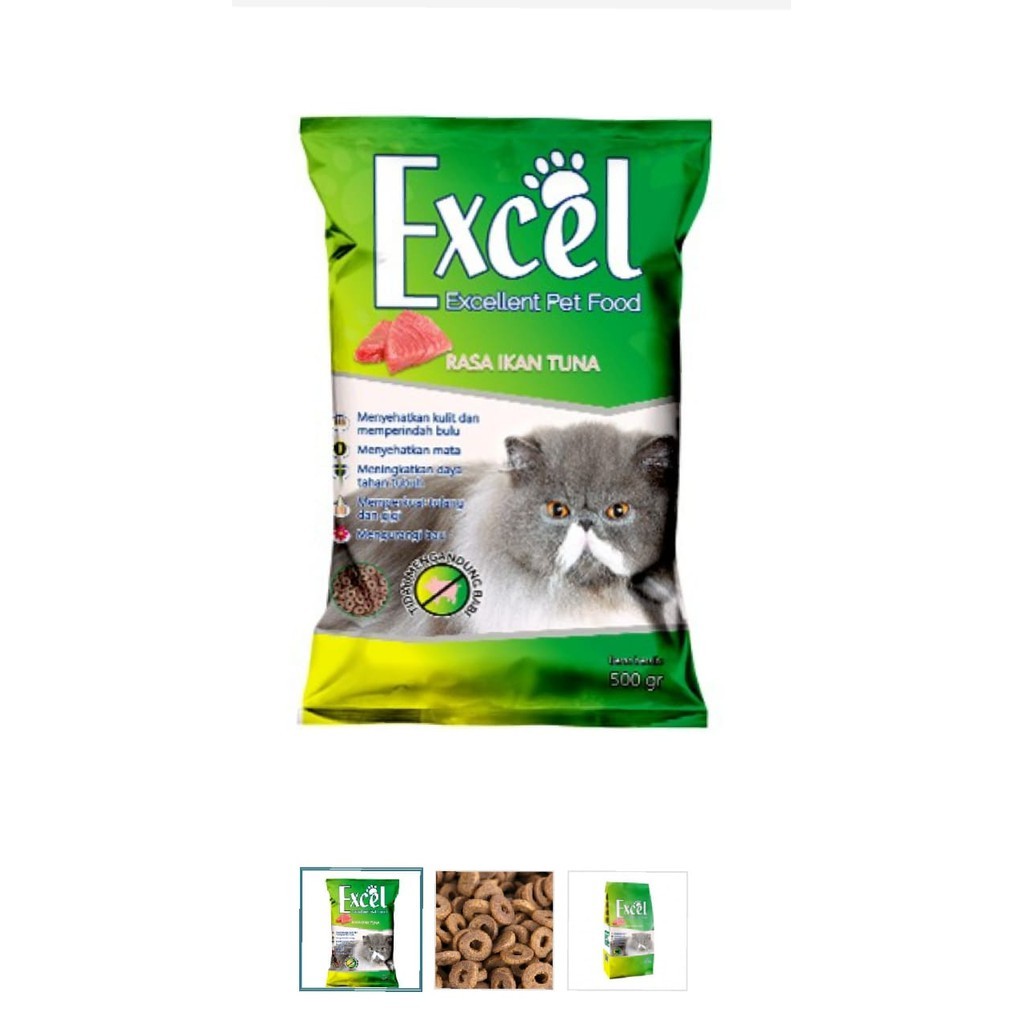 MAKANAN KUCING MENYEHATKAN KUCING KITTEN EXCEL 500gram CAT FOOD TUNA