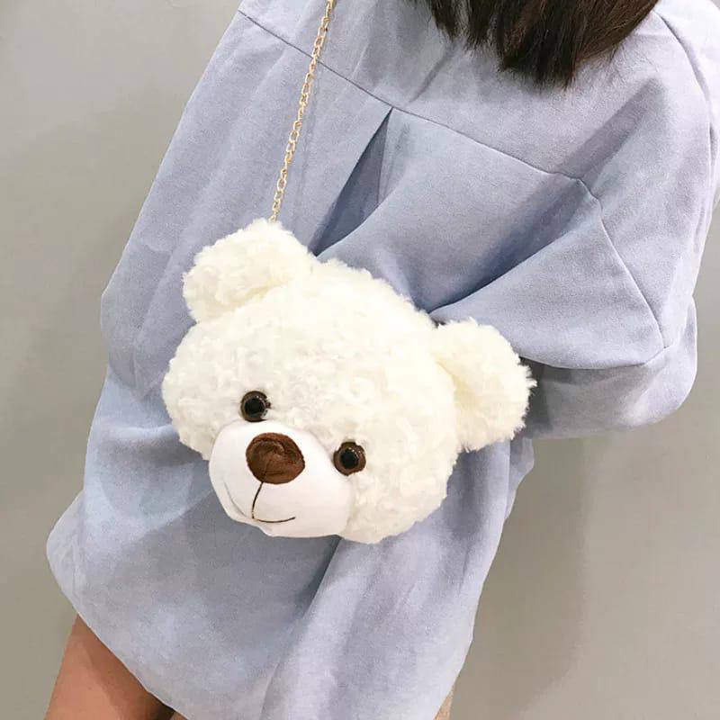 ASFOUR - Tas Bulu Selempang TEDDY BEAR Tas Boneka Kepala teddy bear ALA KOREA TAS SEKOLAH LUCU TAS PEREMPUAN TAS WANITA TAS CANTIK TAS BULU TAS KEKINIAN/TAS BULU/tas SLEMPANG RANTAI/TAS HP/TAS DOMPET