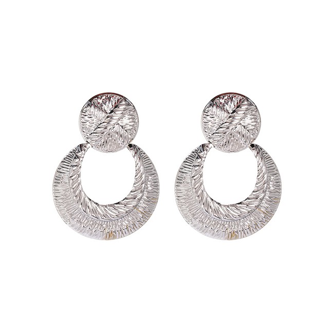 LRC Anting Tusuk Fashion Silver Geometric Round Metal Earrings F33216