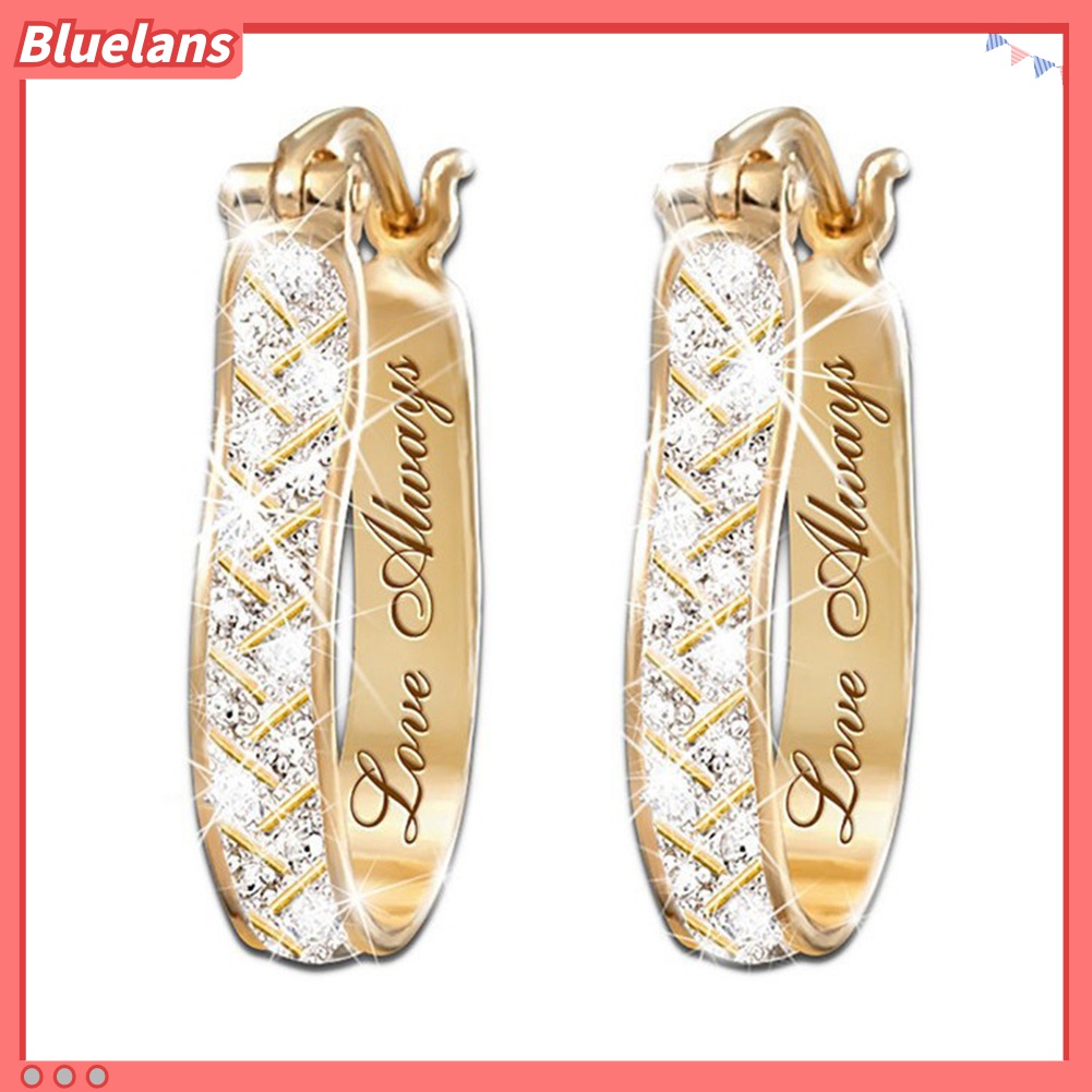 Bluelans Anting Hoop Kristal Cubic Zirconia Imitasi Bahan Alloy Untuk Wanita