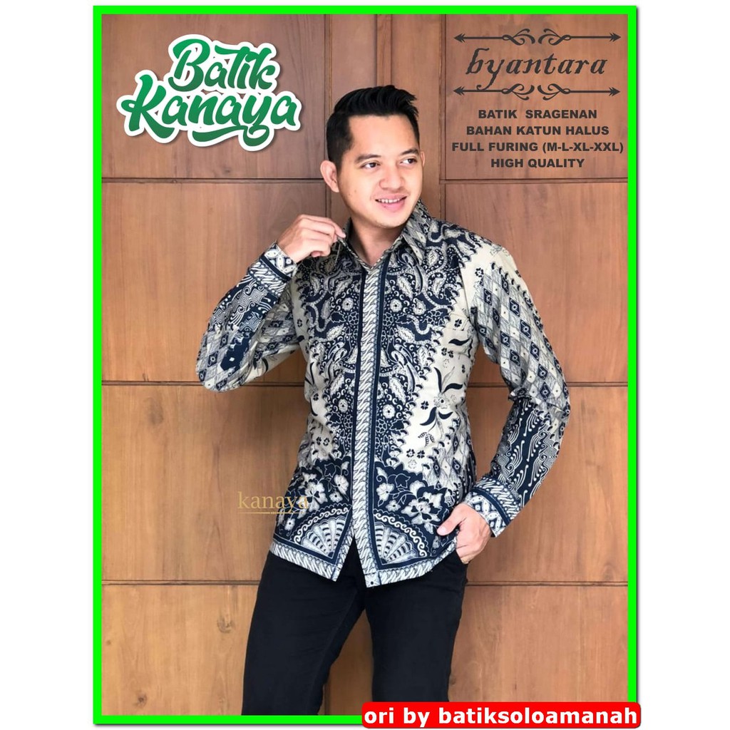 Atasan  Kemeja Batik Solo Lengan Panjang Lapis Furing Aljaya Setyaning Prabu Ceplok Kasatrian Condro