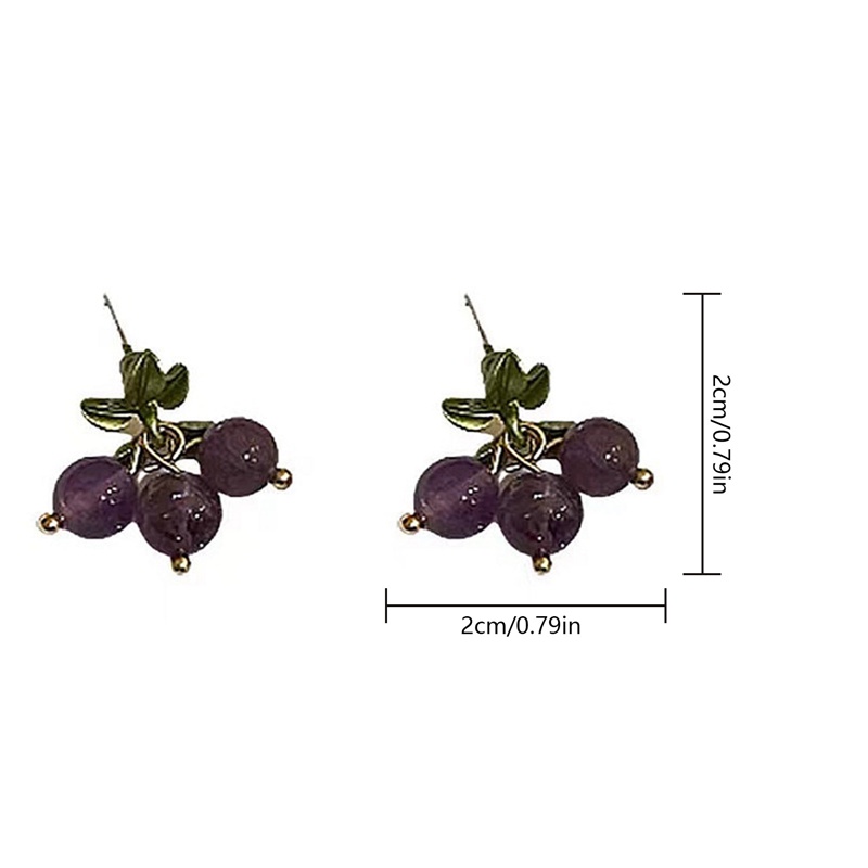 Anting Tusuk Gantung Desain Buah Anggur / Daun / Bola Kristal Ungu Gaya Vintage Reflektif Untuk Wanita