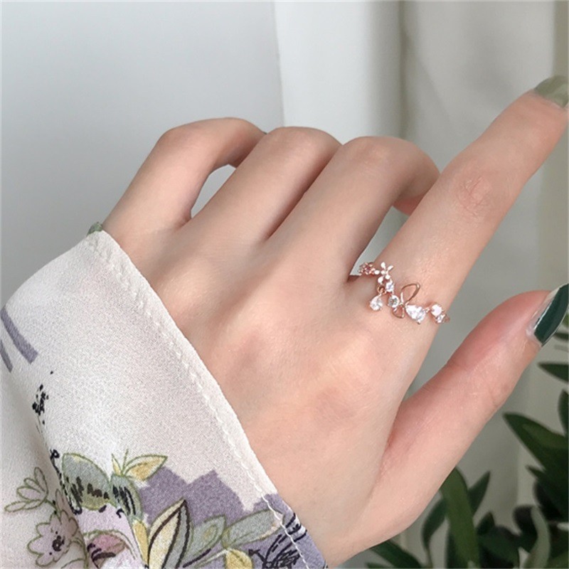 Cincin Lapis Emas Model Terbuka Dengan Berlian Imitasi Warna Pink Untuk Wanita