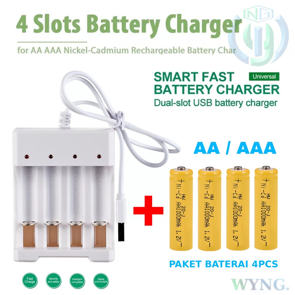 Trend-BATERAI CAS AA 1000mAh AAA 600mAh BATTERY RECHARGEABLE CHARGER 3 SLOT USB AA/AAA BATRE ISI ULANG