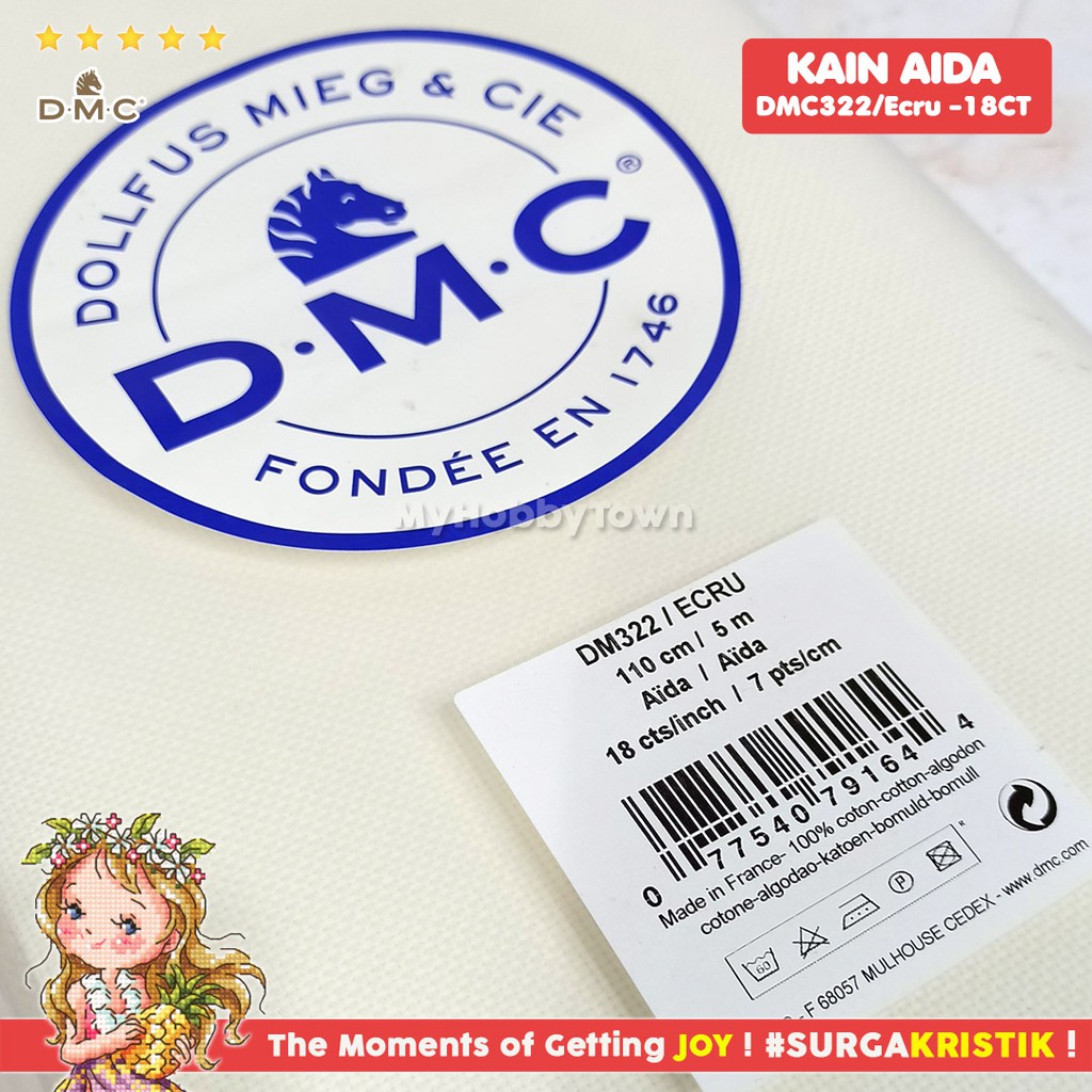 Kain Sulam Kristik Strimin Aida DMC 18ct ECRU DM322