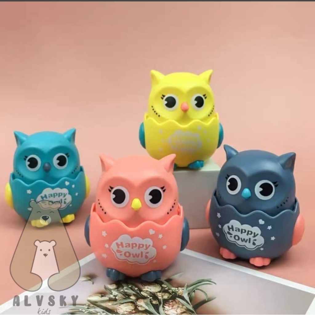 MAINAN HAPPY OWL TUMBLER RODA RATTLE KARAKTER OWL BURUNG HANTU / PULL BACK OWL ANIMAL / MAINAN ANAK BURUNG HANTU BERJALAN OWL TOYS TANPA BATERAI