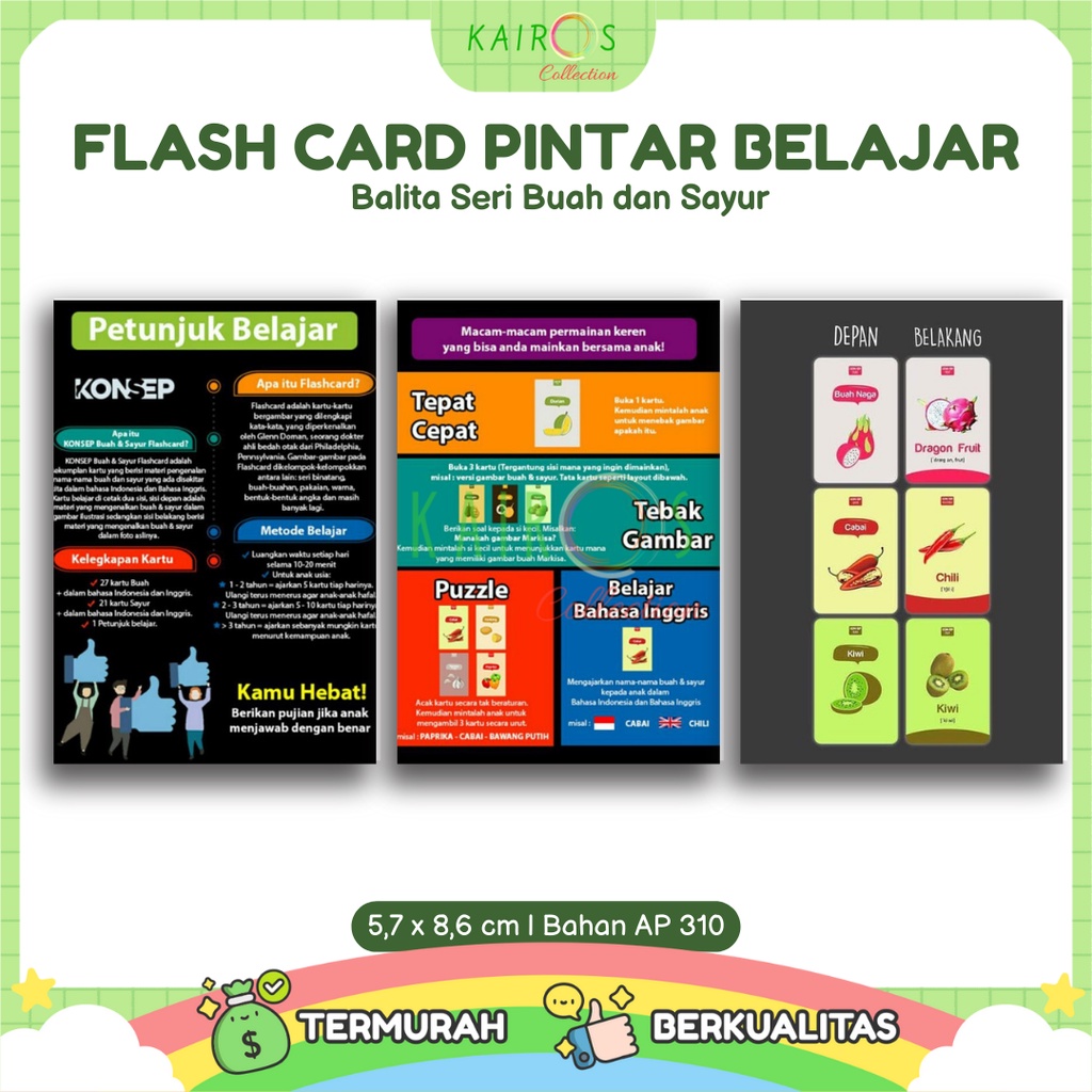 Flashcard Kartu Pintar Belajar Balita Seri Buah dan Sayur