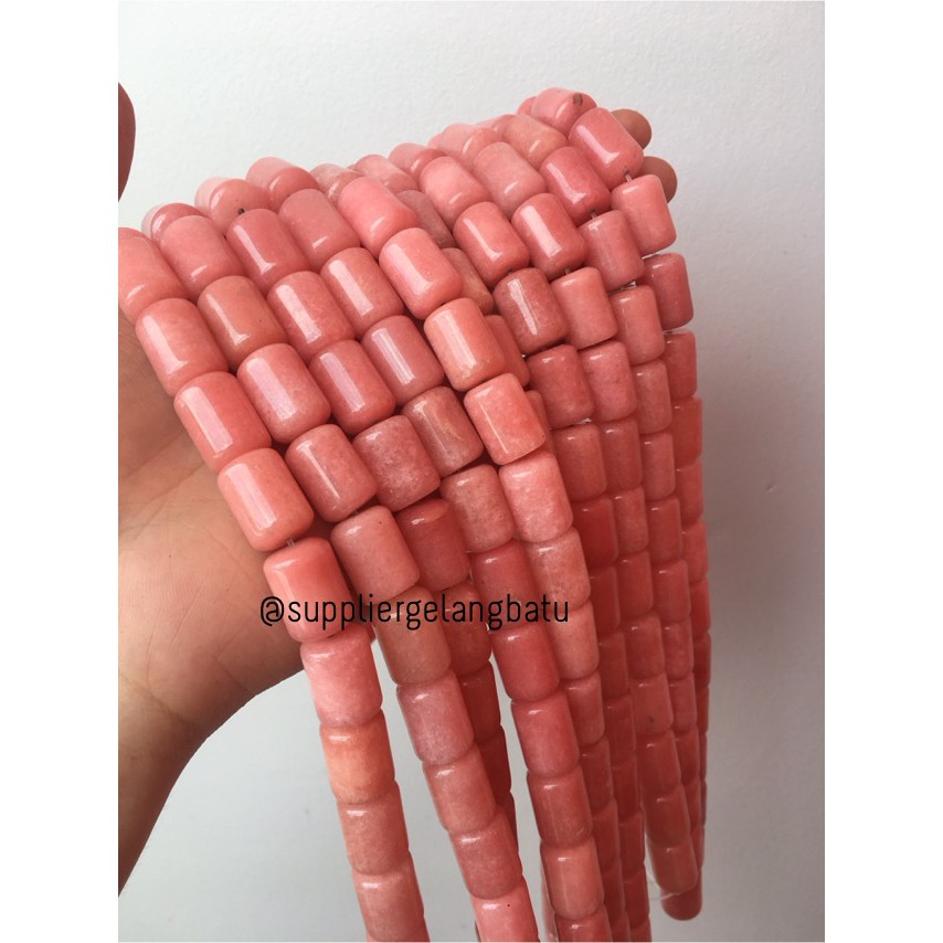 bahan renceng batu akik Giok merah borneo tabung 14mm gelang kalung ronce aksesoris cewek cowok cina