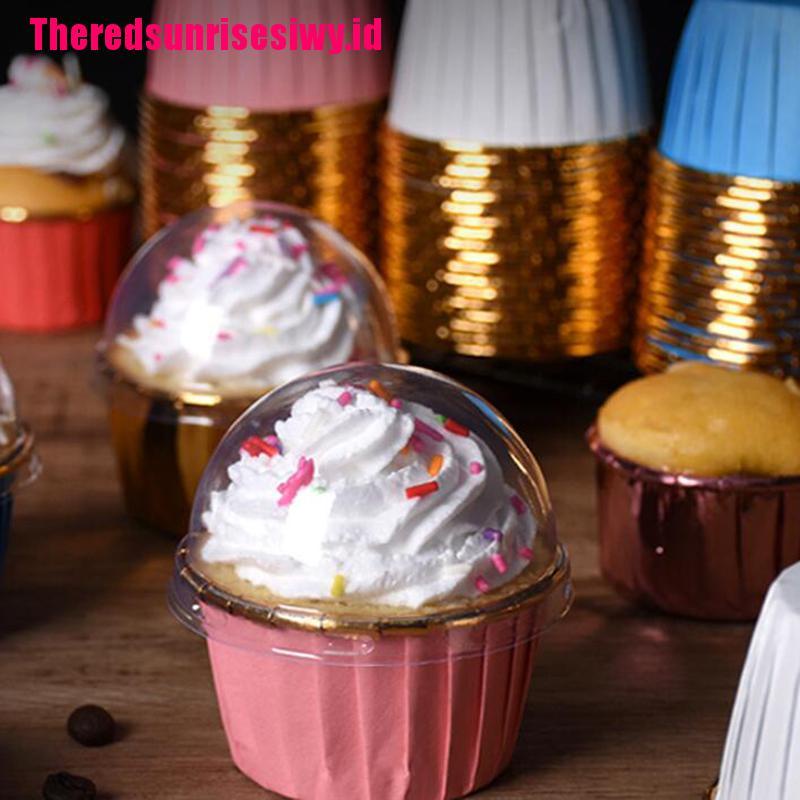 50 Pcs Kertas Pembungkus Cupcake Bahan Aluminum Foil Warna Emas Ukuran 5039