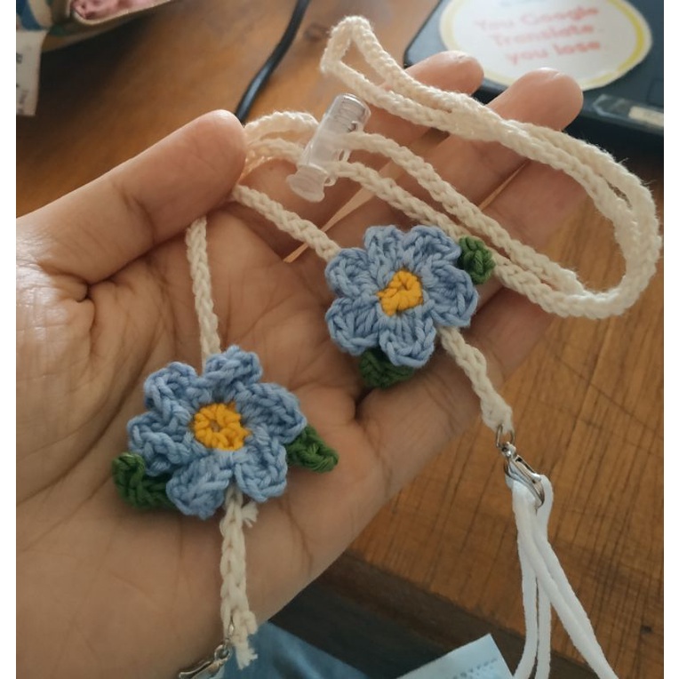 [Sunflower and Daisy Strap Mask with Stopper] Tali masker rajut bunga by the crochetable.id
