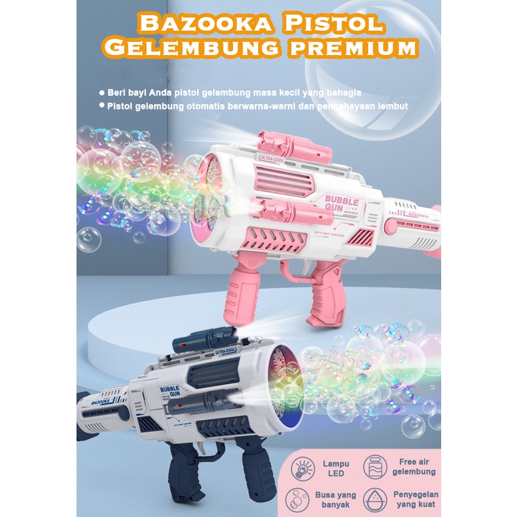 Mainan Pistol Gelembung Sabun Jumbo Premium Elektrik Dengan Lampu Senter Bazooka 34 Lubang Water Gun for Kids