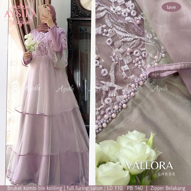 VALLORA DRESS BERLABEL AYSILA ORI SOLO GAMIS BRUKAT KOMBI TILE SUSUN SUPER MEWAH MAXY KONDANGAN