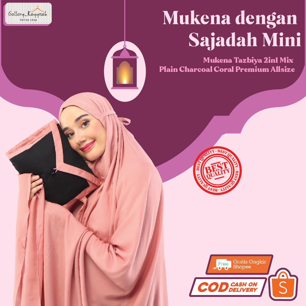 Mukena Dewasa Baju Kurung Hijab Tazbiya 2in1 Mix Plain Charcoal Coral Allsize Perlengkapan Sholat Te