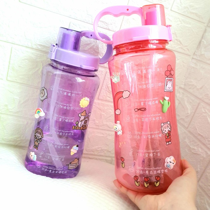 Botol Minum 2Liter 2000ML TRANSPARAN JUMBO Motivasi VIRAL Mirip Quifit