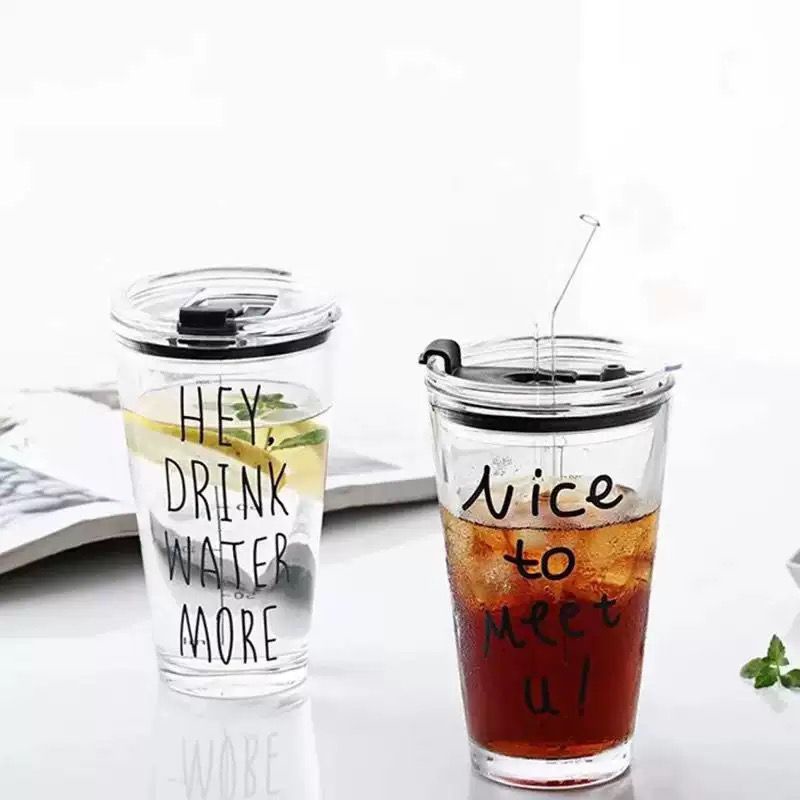 (BOW) Mug Gelas Tumbler Dengan Sedotan Go Green Milk Cup Tumbler Glass With Straw 6WQ730