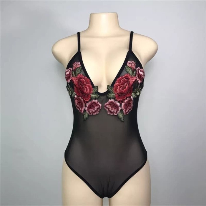 Bodysuit Lingerie Teddies Monokini Transparan - Hitam