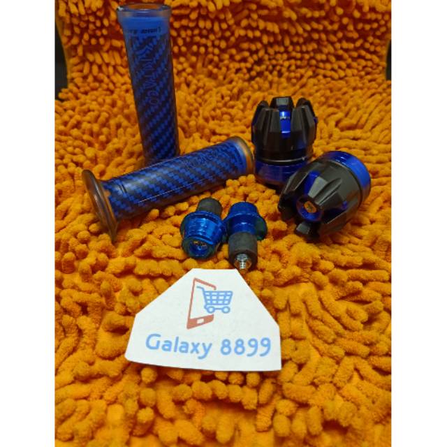 Handgrip karbon kitaco + Jalu As roda depan + Jalu stang Biru universal