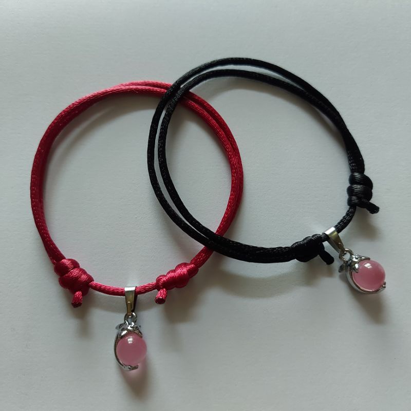 Gelang Tali Satin Polos Anti Air Kuat Bandul Permata Pink