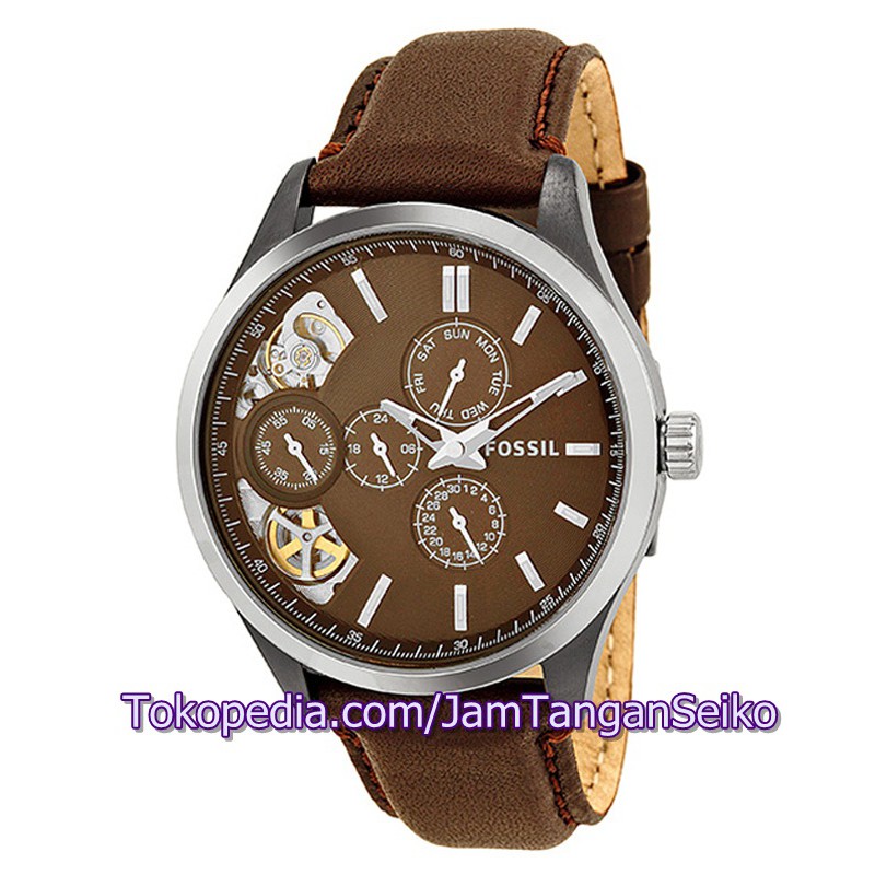 Jam Tangan Fossil ME1123 Dress Twist GMT Brown Dial Brown Leather