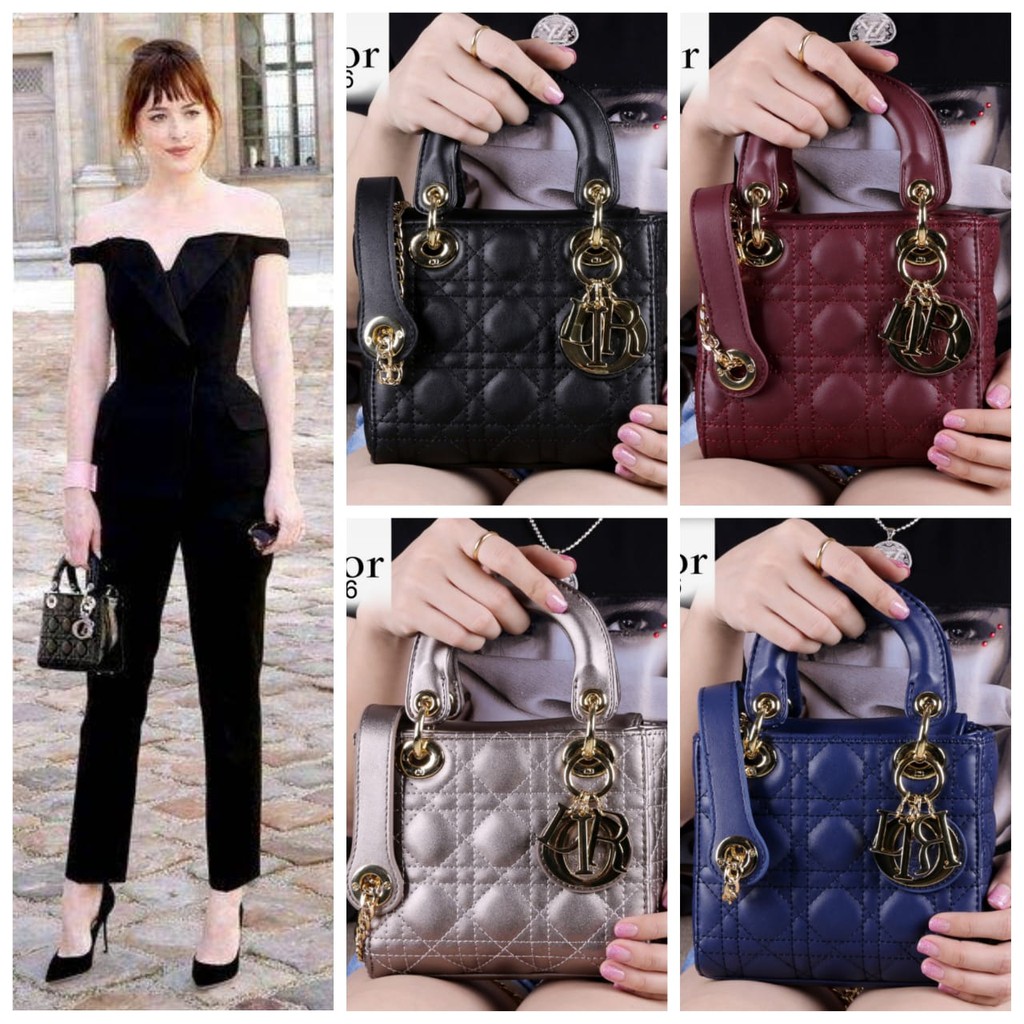 TAS Mini Lady Dior Bag Cannage Lambskin Bag With Chain,Jewelry in light Gold metal Hardware (8886)