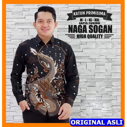 ATASAN KEMEJA BAJU BATIK SOLO PRIA LENGAN PANJANG FULL FURING NAGA SOGAN SM  ajisaka