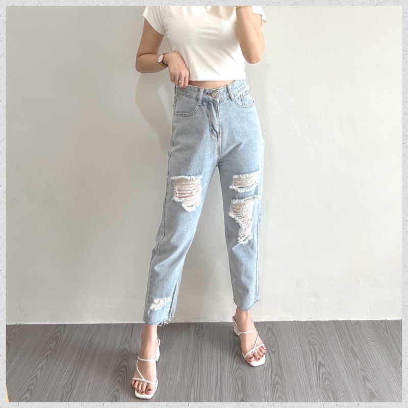 [LUXE.DLABEL]-D5 JEANS | Celana Panjang Jeans Highwaist Wanita Premium Import ripped boyfriend jeans