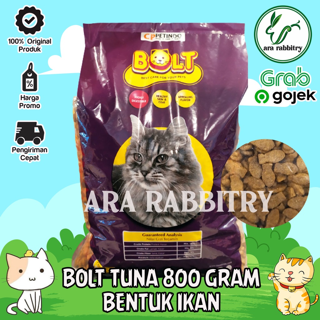 MAKANAN KUCING BOLT TUNA 800 GRAM BENTUK IKAN PAKAN PELET KERING KUCING