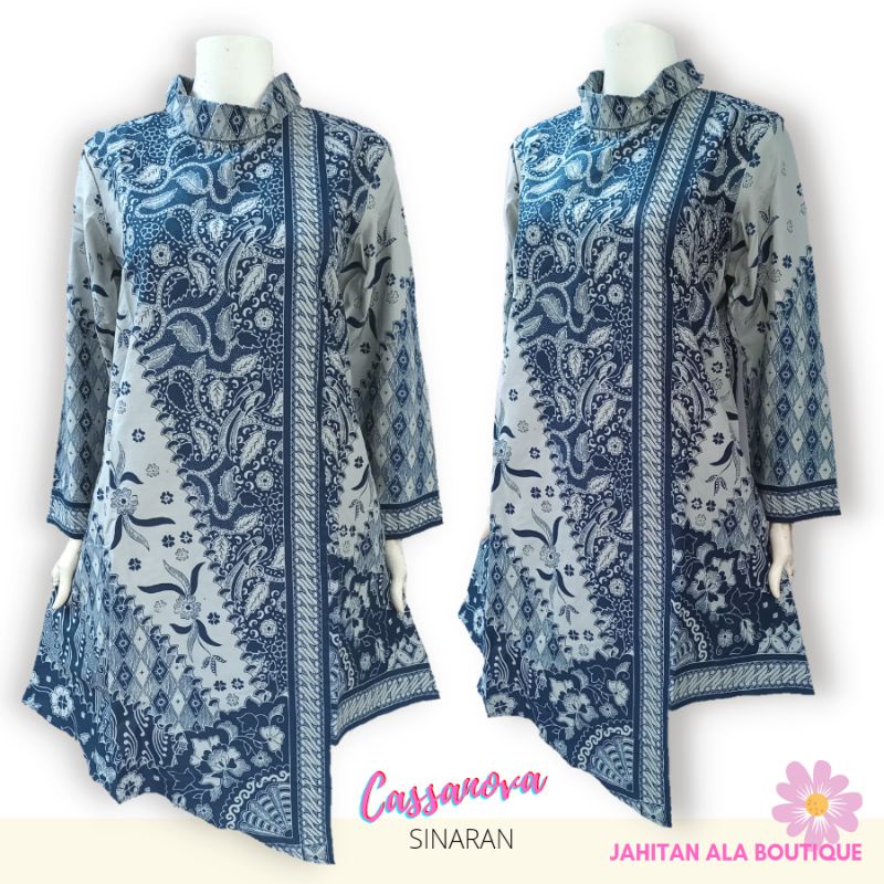 CASSANOVA - Dress Tunik Batik Wanita Modern Terbaru, Motif Sinaran Navy, Batik Wanita Modern,  Tunik