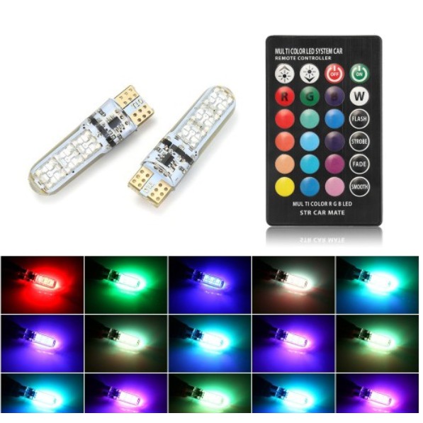 Lampu LED T10 Remote Wireless RGB Lampu Kota Senja Motor Mobil 2 PCS SEPASANG