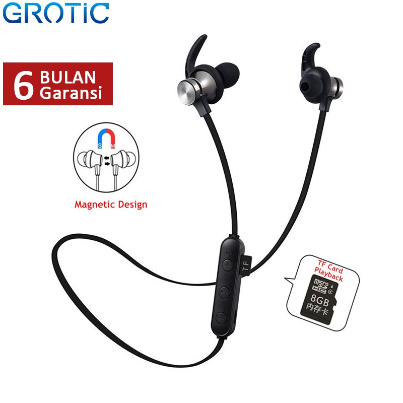 

GROTIC XT-22 Headset Bluetooth Sport Magnetik Wireless Bass Stereo dengan Slot Kartu TF