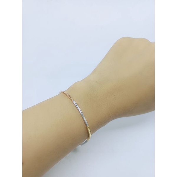 gelang perak asli lapis emas/gelang milano ice kombinasi tiga warna 1bel  silver asli 925/gelang fashion wanita