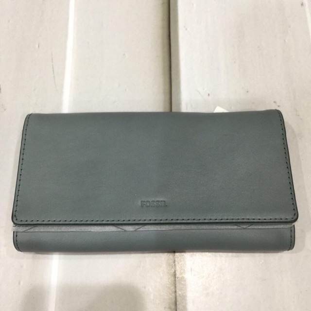 FOSSIL emma flap steel blue original wallet dompet kulit authentic