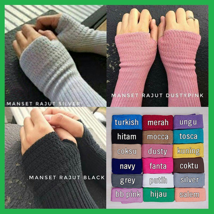 Handsock Rajut Premium Fingerless Jempol Manset Rajut Lubang Jempol Syari Panjang 35 Cm Bolak Balik