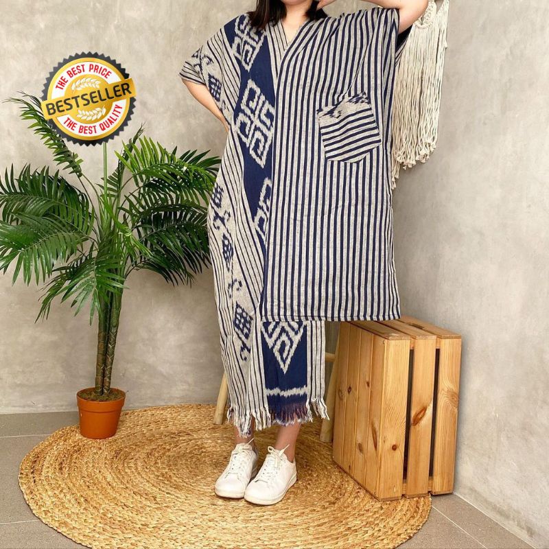 PAKAIAN WANITA DRESS TENUN WANITA BAJU TENUN WANITA BAJU TENUN JEPARA KAFTAN TENUN LONG DRESS TENUN